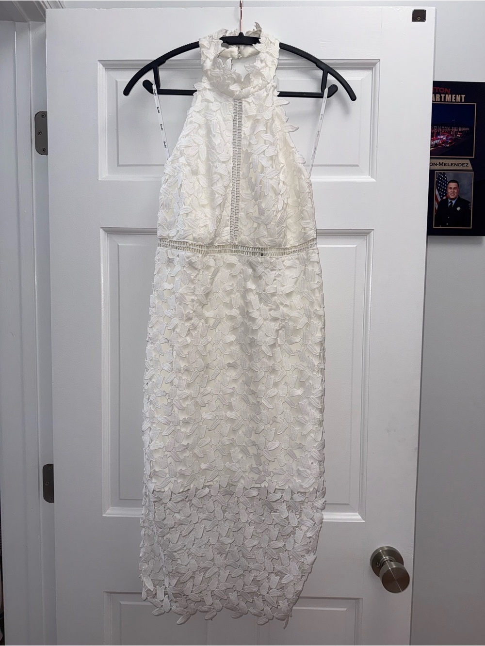 Bardot White Satin Dress with Lace Trim